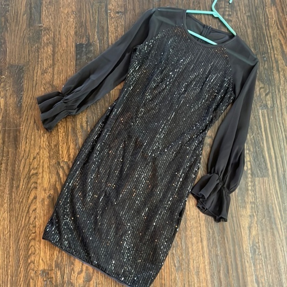 Black Sequin Cocktail dress with long sleeve Small